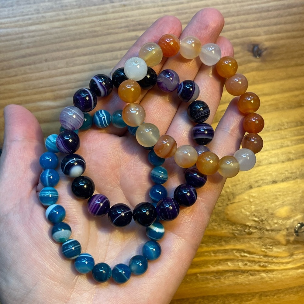 Set Of 3 Assorted Gemstone Stretch Bracelets ~ New - image 4